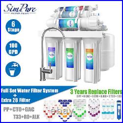 100GPD 6 Stage Alkaline RO Reverse Osmosis Drinking Water Filter System Purifier