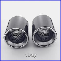 2PCS 4 Carbon Fiber Black Exhaust Tips 2.25 Inlet Resonated Stainless Steel
