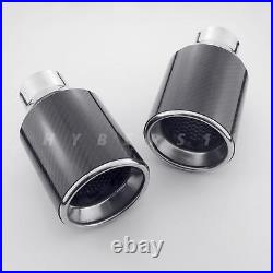2PCS 4 Carbon Fiber Black Exhaust Tips 2.25 Inlet Resonated Stainless Steel