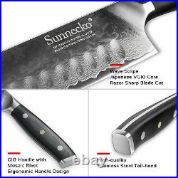 2PCS Kitchen Knife Set Japanese VG10 Damascus Steel Santoku Knife Meat Cleaver