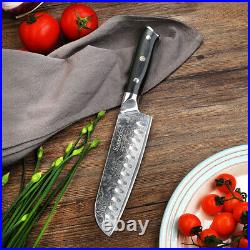 2PCS Kitchen Knife Set Japanese VG10 Damascus Steel Santoku Knives Meat Cleaver