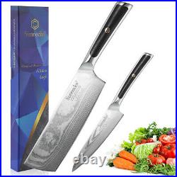 2PCS Kitchen Knife Set Nakiri Knife Japanese VG10 Damascus Steel Meat Cutlery