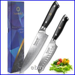 2PCS Kitchen Knives Set Chef Knife Japanese VG10 Damascus Steel Meat Cleaver