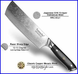 2Pcs Kitchen Knife Set Nakiri Cleaver Utility Knife Japanese VG10 Damascus Steel