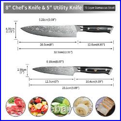 2 Pcs Chef Knife Set Kitchen Slicer Japanese Damascus steel Utility Paring Gift