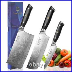 3PCS Kitchen Knife Set Japanese Damascus Steel Chef's Slicing Cutlery G10 Handle