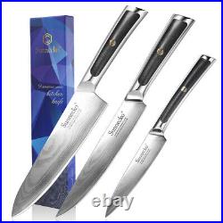 3 Pcs Chef Knife Set Japanese VG10 Damascus Steel Kitchen Slicer Utility Cutlery