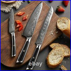 3 Pcs Kitchen Knife Set Japanese Damascus Steel Bread Cutlery Chef Knives Paring