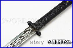 42'' Chinese Dao Carbon Steel Engraved Blade Dragon Pattern PU leather Scabbard
