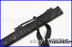 42'' Chinese Dao Carbon Steel Engraved Blade Dragon Pattern PU leather Scabbard