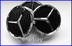 4 X Mercedes Benz 75mm Centre Wheel Caps BLACK CARBON Brand New