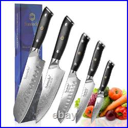 5PCS Kitchen Knife Set Meat Cleaver Japanese VG10 Damascus Steel Chef's Cleaver