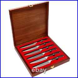 6PCS Steak Knives Set Damascus Steel Japanese Chef Steak Knife Wooden Box