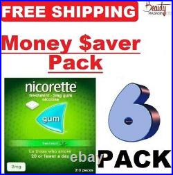 6 x Nicorette FRESH MINT Chewing Gum, 2mg, 210 Pieces (1260 Pieces)-FREE SHIPPING