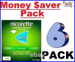 6 x Nicorette FRESH MINT Chewing Gum, 2mg, 210 Pieces (1260 Pieces)-FREE SHIPPING