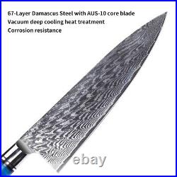 8'' Kitchen Chef Knife Damascus Steel Cooking Slicer Cutlery Blue Resin Handle
