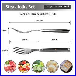 8pcs Fork Damascus Steel Steak Knife Buffet Fork Cutlery kitchen Flatware