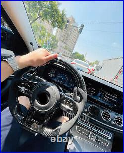 AMG Carbon Fiber Flat Steering Wheel for Mercedes-Benz AMG Old to New+Alcantara
