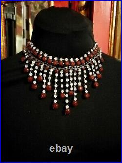 Antique style necklace woman vintage jewelry fringe lariat collar collier stones