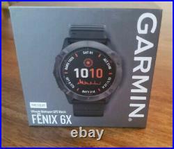 BRAND NEW! Garmin Fenix 6X Pro Solar Titanium Carbon Gray DLC with Black Band