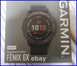 BRAND NEW! Garmin Fenix 6X Pro Solar Titanium Carbon Gray DLC with Black Band