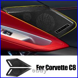 Black Carbon Fiber Car Interior Door Speaker Trim Cover For Corvette C8 2020-23
