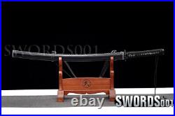 Black PU Leather Sheath Japanese Samurai Katana Sword Carbon Steel Shiny Blade
