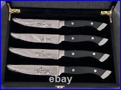 Brand New Longhorn Steakhouse Steak Knives, Set of 4 with Wood Case