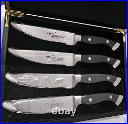 Brand New Longhorn Steakhouse Steak Knives, Set of 4 with Wood Case