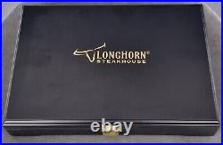 Brand New Longhorn Steakhouse Steak Knives, Set of 4 with Wood Case