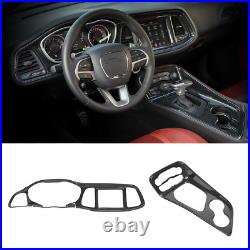 Carbon Fiber Dashboard & Gear Shift Panel Cover Trim For Dodge Challenger 2015+