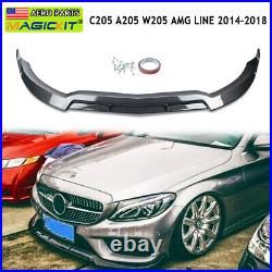 Carbon Look Front Bumper Lip Spoiler For Benz W205 C205 A205 C43 AMG Line 14-18