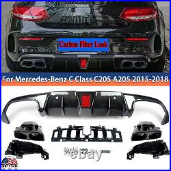 Carbon Style Rear Diffuser Muffler Tips For Benz C205 C43 C63 2Door AMG 2015-18
