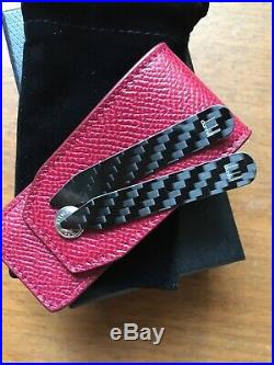 Dunhill Carbon Fiber Collar Stay Set With Red Leather Wallet Case Brand New
