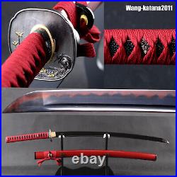 Egret Hand Guard Japanese Sword Samurai Katana Black & Red 1095 Carbon Steel