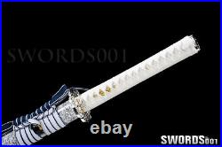 Engraved Carbon Steel Blue Straight Blade Ninja Sword Chinese Tang Dao White Ito