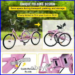 Foldable Adult Tricycle 24'' Folding Tricycle 1-Speed 3 Wheel Bikes For Adults