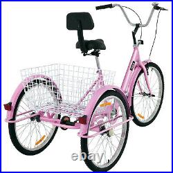 Foldable Adult Tricycle 24'' Folding Tricycle 1-Speed 3 Wheel Bikes For Adults