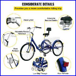 Foldable Adult Tricycle 24'' Folding Tricycle 7-Speed 3 Wheel Bikes For Adults