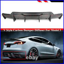 For 2017-2022 Tesla Model 3 V Style Carbon Fiber Rear Bumper Diffuser Valance