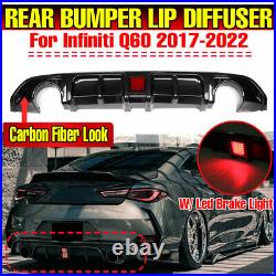 For Infiniti Q60 2017-2022 Carbon Rear Bumper Lip Spoiler Diffuser Shark Fins