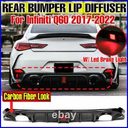 For Infiniti Q60 2017-2022 Carbon Rear Bumper Lip Spoiler Diffuser Shark Fins