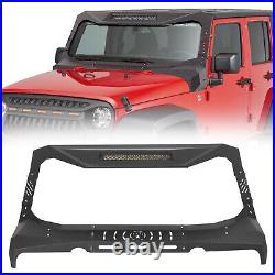 For Jeep Wrangler JK 07-18 Armor Windshield Frame Cover Visor Cowl with LED Lights