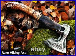 Forged Viking Axe, Carbon Steel Axe, Hatchet Axe, Camping Axe Leather sheat
