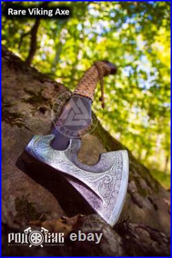 Forged Viking Axe, Carbon Steel Axe, Hatchet Axe, Camping Axe Leather sheat
