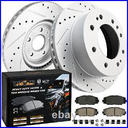 Front Drilled Brake Rotors + Carbon Fiber Ceramic Pads for Chevy Silverado GMC