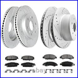 Front & Rear Drilled Rotors+ Brake Pads Kit for Chevy Silverado 1500 GMC Sierra