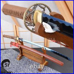 Functional elegant blue blade japanese samurai katana sword red lacquered saya