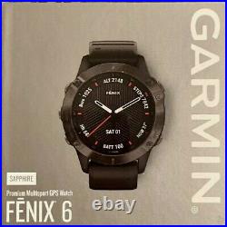 Garmin Fenix 6 Sapphire Carbon Grey DLC With Black Silicone Band. BRAND NEW