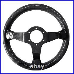 Genuine Carbon Fiber Racing Deep Dish Steering Wheel 350mm 6 Holes Bolts Black